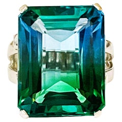 New African IF 22 Carat Blue Green Ametrine Sterling Ring