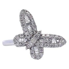 Schmetterling Runder & Baguette-Diamant 0,75CT Mode-Ring aus 14K Weißgold