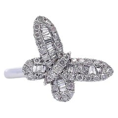 Butterfly Round & Baguette Diamond 0.75 Carat Fashion Ring in 14k White Gold