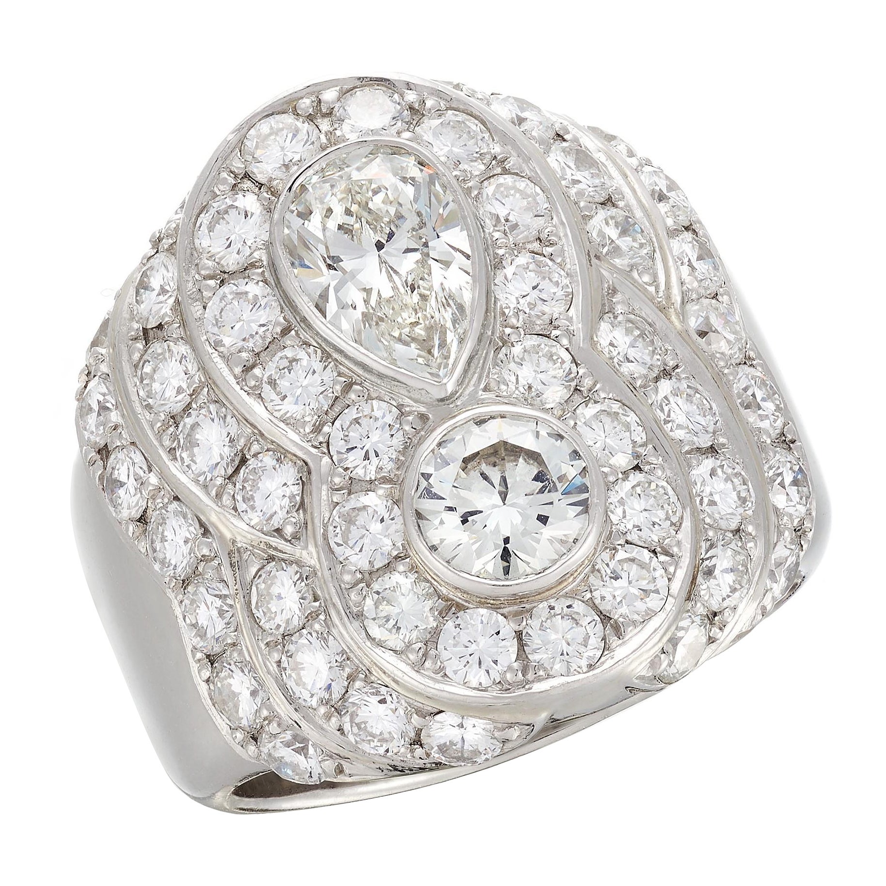 Rosior by Manuel Rosas Pear and Round Cut Diamond Cocktail Ring set in Platinum For Sale