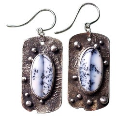 Dendritic Opal in Distressed Silver Earrings