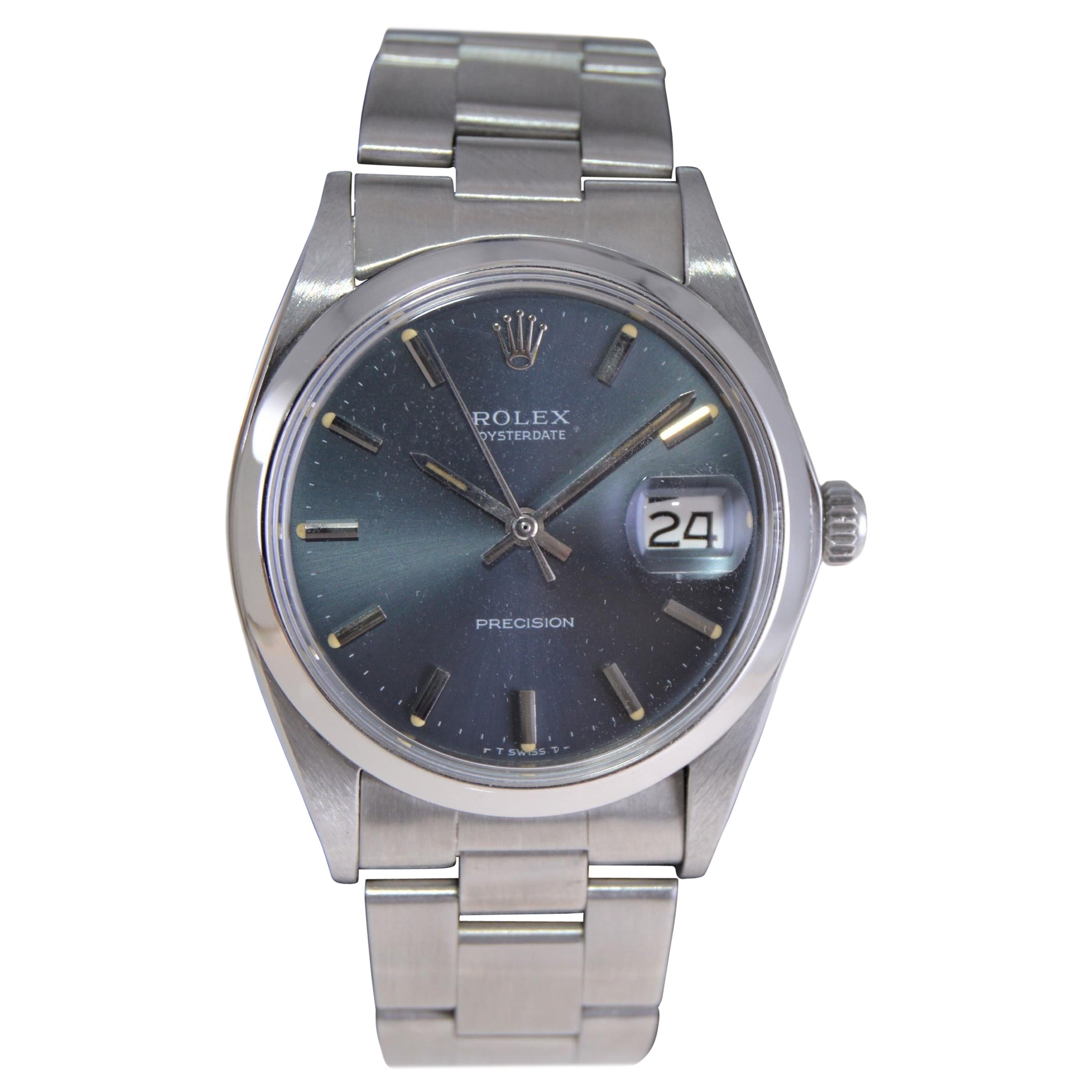 Rolex Steel Oysterdate with Factory Original Charcoal Sunburst Dial 1970s For Sale