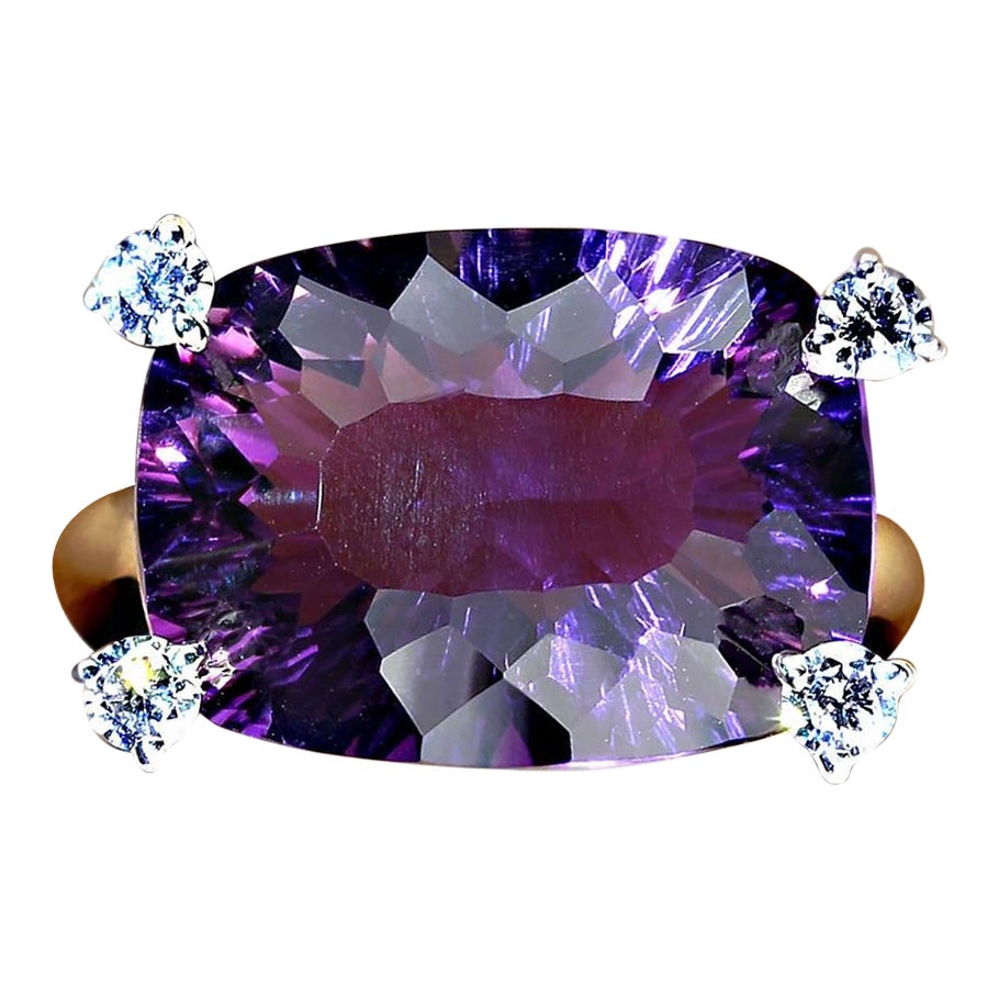 Mixed Cut AJD Contemporary Scintillating Amethyst and White Zircon Ring For Sale