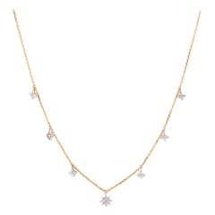 Dangling Diamond Stars Charm Necklace in 18k Solid Gold