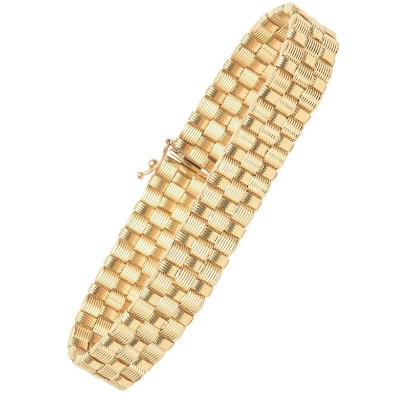 Italian Woven 14K Gold Bracelet at 1stdibs