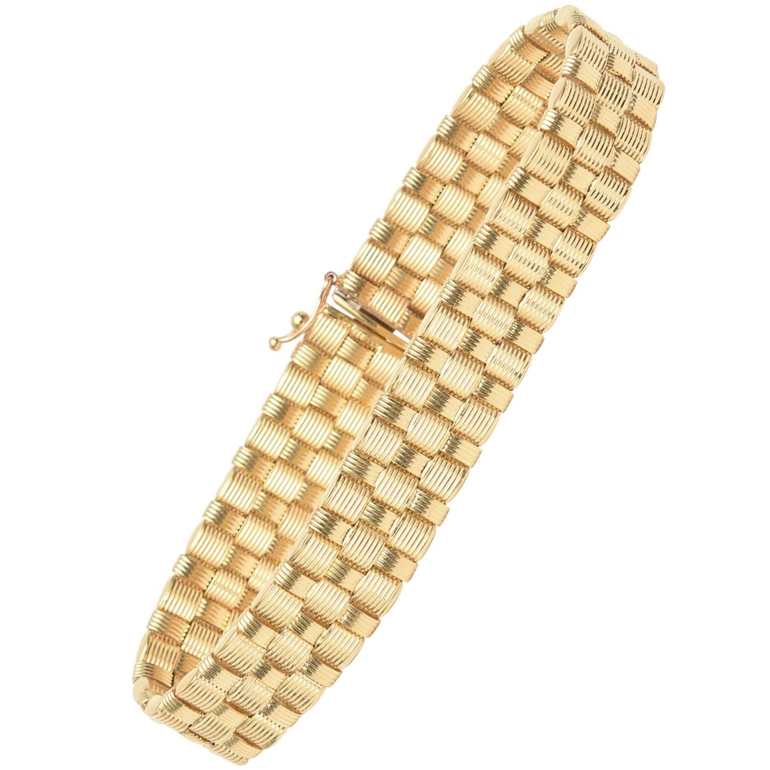 Italian Woven 14K Gold Bracelet at 1stdibs
