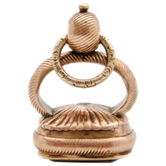 Georgian Antique Gold Citrine with Engraved Split Ring Fob Charm