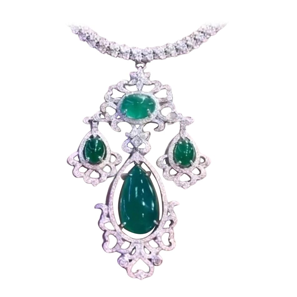 Amazing 54.11 Carats of Emeralds and Diamonds on Pendant/Brooch For Sale