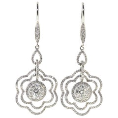 2.07 Carat Art Deco Diamond Drop Earrings in 18 Karat White Gold