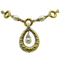 Long South Sea Pearl Diamond Gold Necklace with Pendant 6