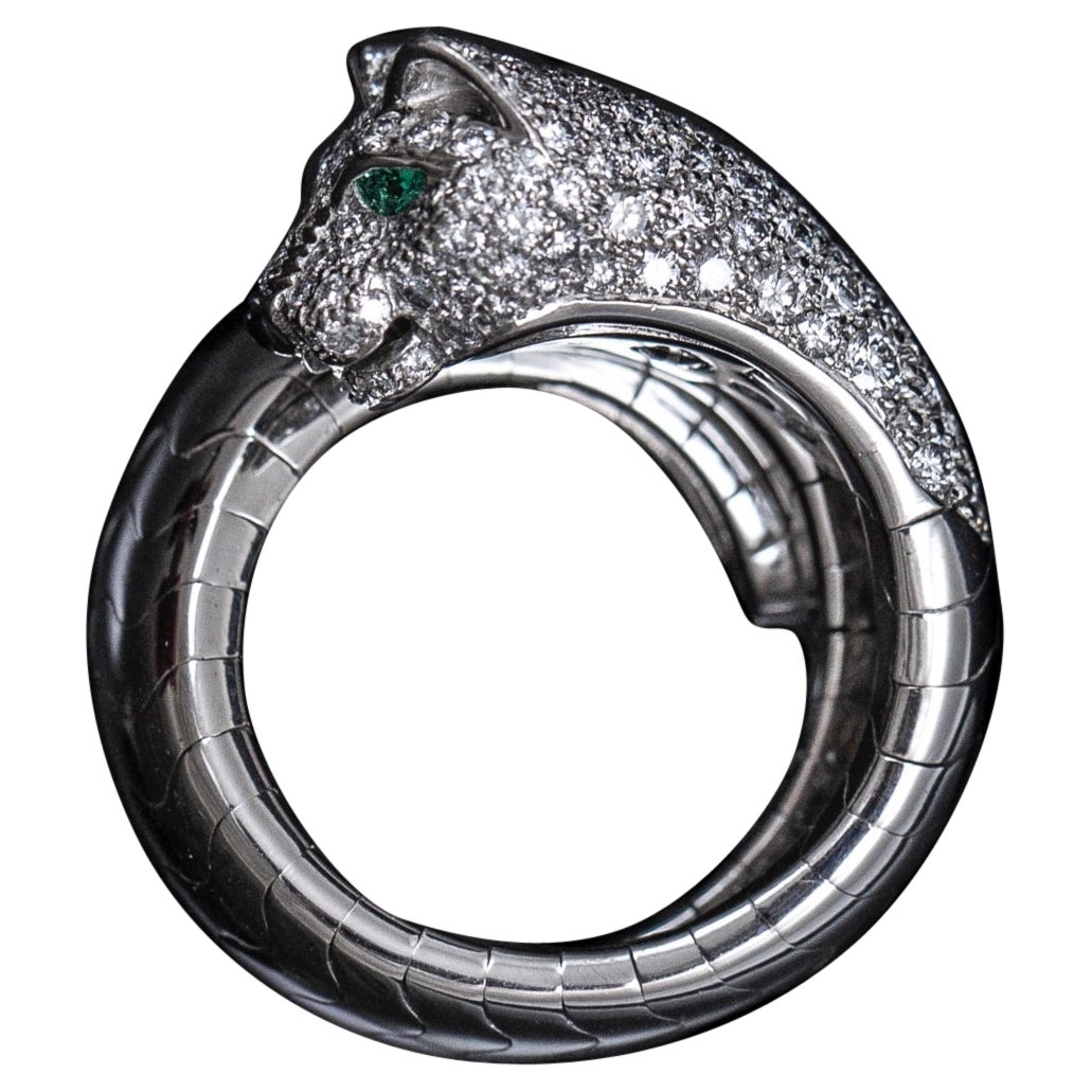 Cartier La Calda Panthère Panther Diamond Emerald Onyx Cocktail Ring White Gold For Sale