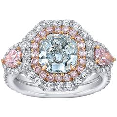 1.69 Carat Fancy Light Greenish Blue Diamond Two Color Gold Ring