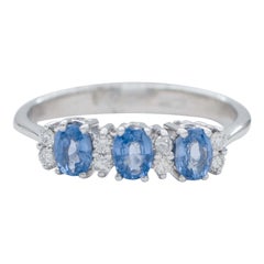Sapphires, Diamonds, 18 Karat White Gold Modern Ring