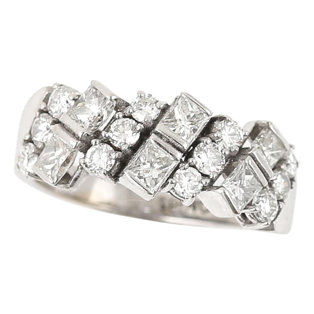 18ct White Gold 1.25 Carat Princess and Brilliant Cut Half Eternity Band Ring For Sale