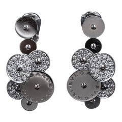 Used Bvlgari Cicladi Diamond Disk Pendant Earrings White Gold Italy Unworn Full Set