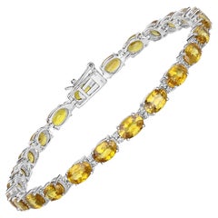 Natural Yellow Sapphire and Diamond Tennis Bracelet 14.70 Carats 14k White Gold