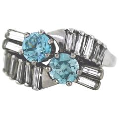 1940s Retro Blue Zircon Diamond Gold Bypass Ring 2
