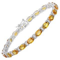 Natural Orange Sapphire and Diamond Tennis Bracelet 12.35 Carats 14k White Gold