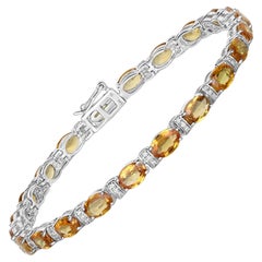 Natural Orange Sapphire and Diamond Tennis Bracelet 16.75 Carats 14k White Gold