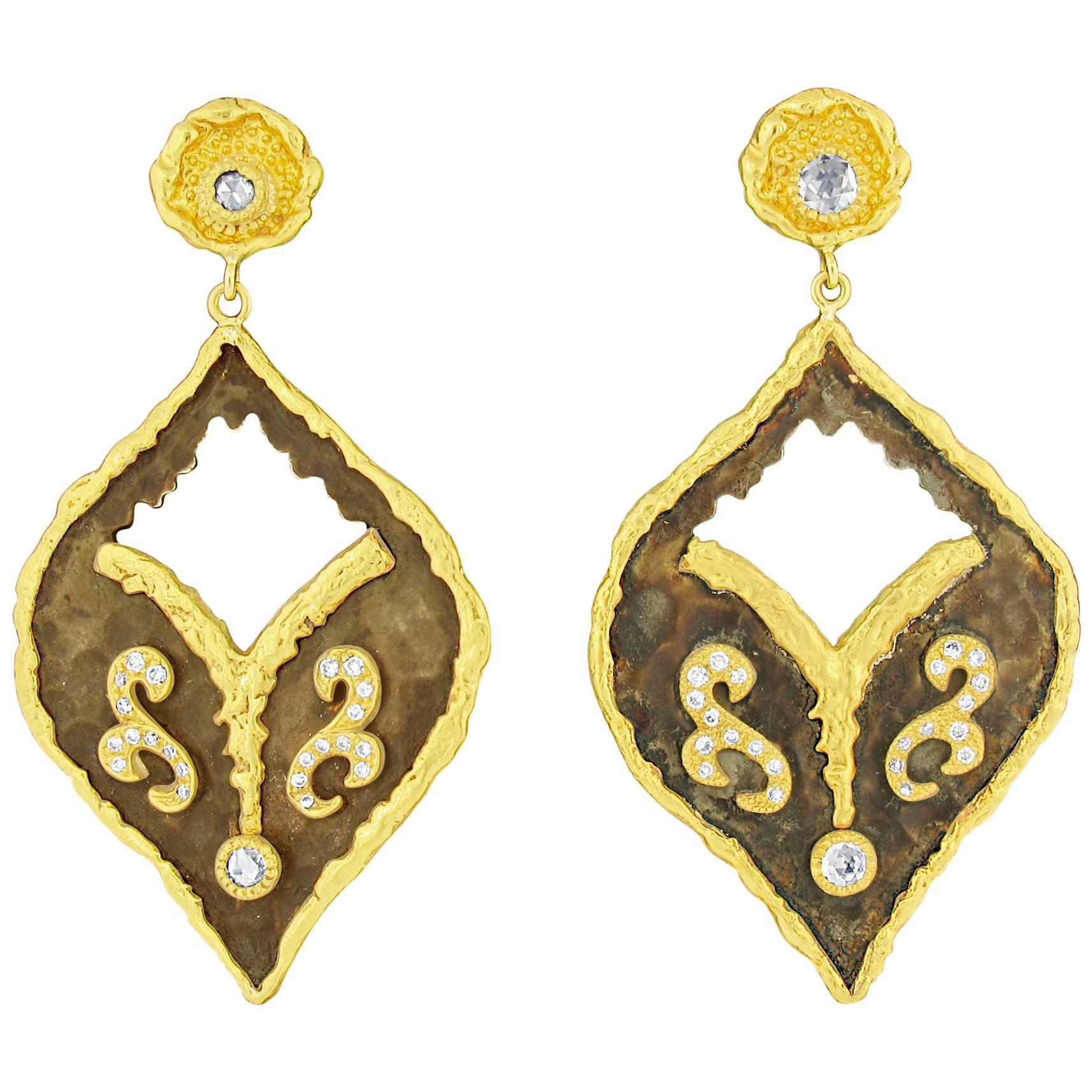 Victor Velyan Diamond Earrings in Brown Patina
