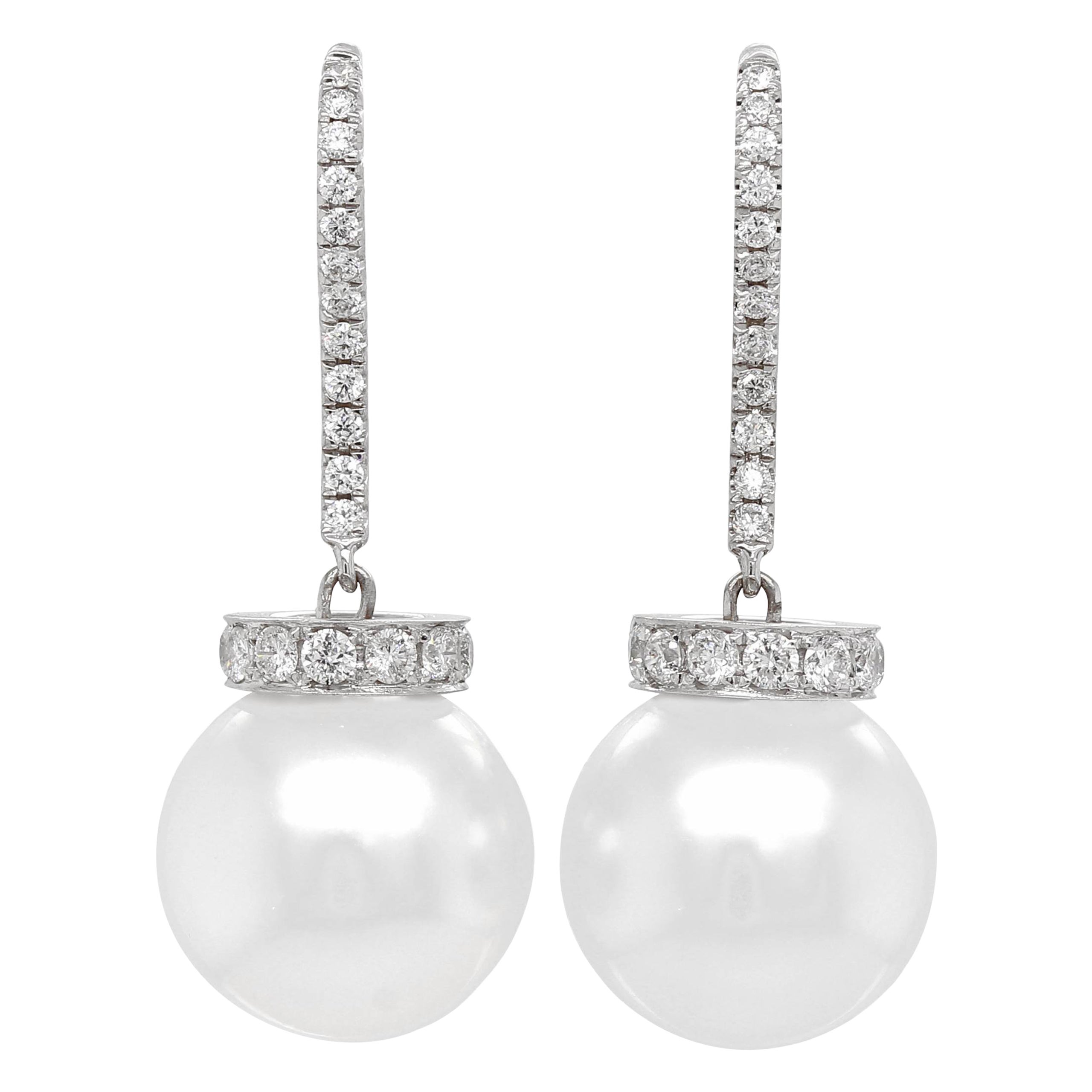 Natural South Sea Pearls Earrings in 14k White Gold For Sale