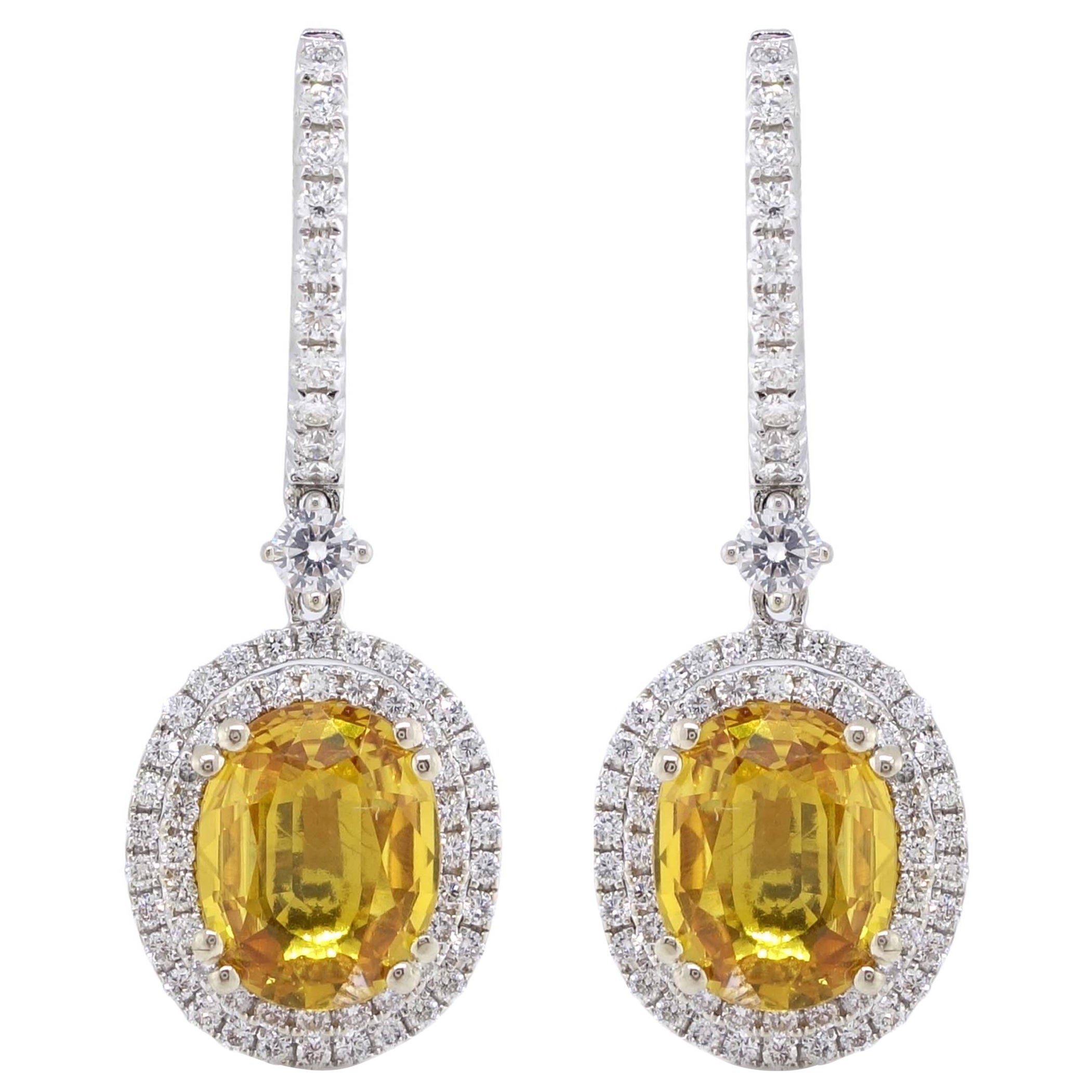 Yellow Oval Sapphires Earrings in 18k White Gold