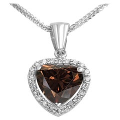 $1 NO RESERVE! - 2.15cttw Fancy Color Heart Diamond Halo Necklace 14k White Gold