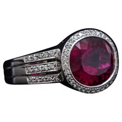 Wempe Oval Rubellite Tourmaline Diamond Halo Cocktail Ring 18k White Gold 2000s