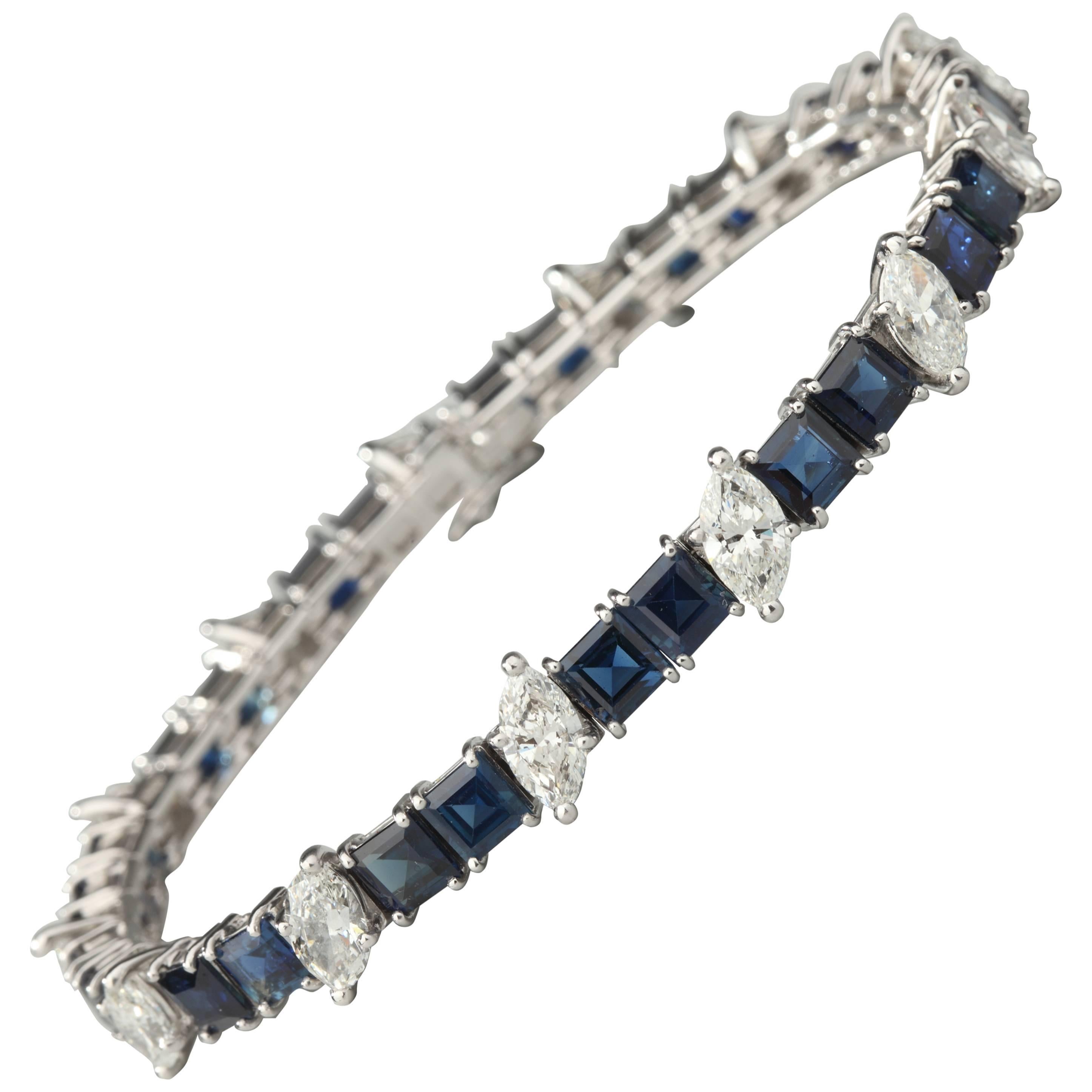 Sapphire Diamond Platinum Line Bracelet