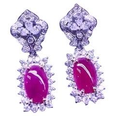 Amazing 8, 27 Carats of Burma Rubies and Diamonds on Earrings