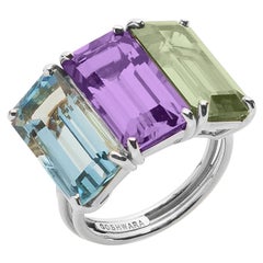 18 Karat White Gold Three Color Gemstone Gossip Collection Ring by Goshwara