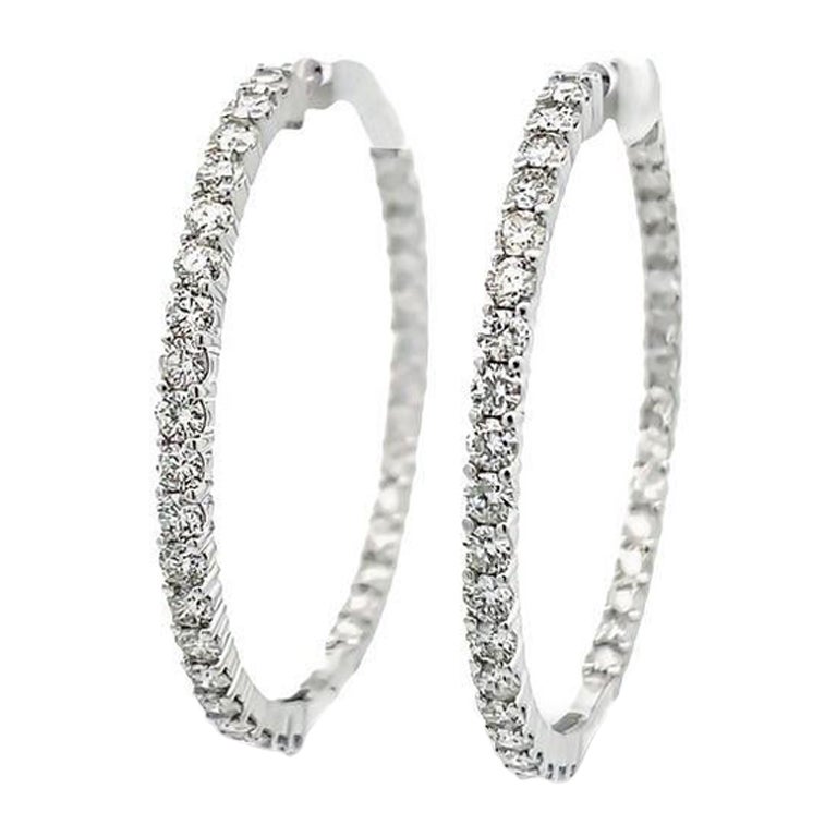 Round Diamond Inside-Out Hoops Earrings 5.05 Carat in 14k White Gold For Sale