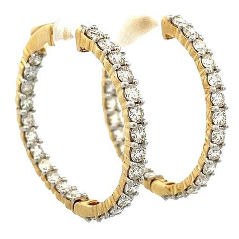 Round Diamond Inside-Out Hoops Earrings 4.33 Carat in 14k Yellow Gold For Sale