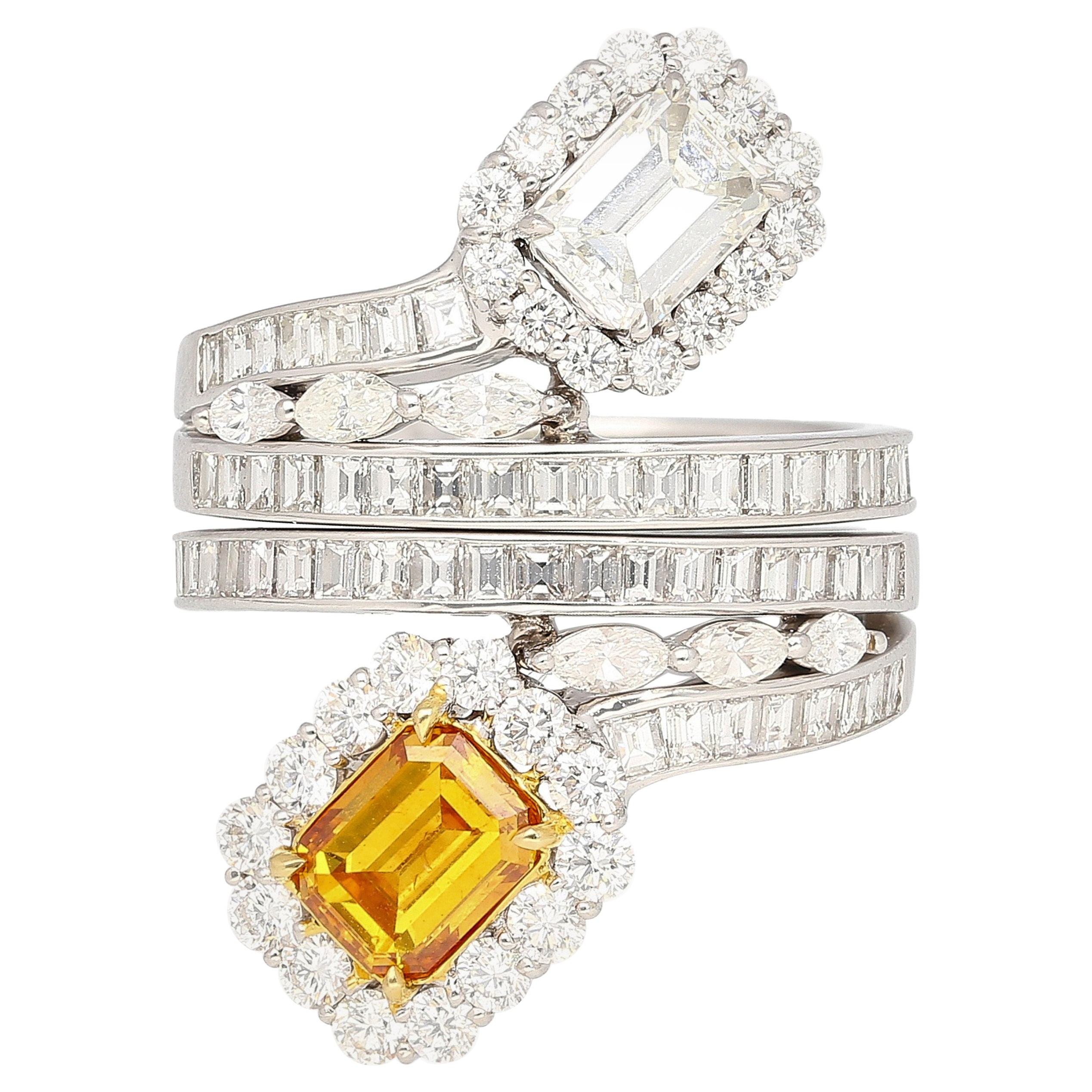 GIA Certified 3.81 Carat TW Detachable Two-Piece Toi Et Moi 18k White Gold Ring For Sale