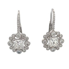 Princess cut Diamond 1.49 CT GIA Round Diamond 0.62CT 18K White Gold Earrings