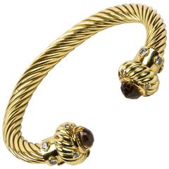 Gorgeous Citrine Diamond Gold Open Cuff Bangle Bracelet 5