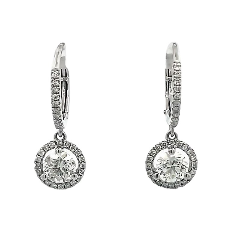 Dangling Round Diamonds 1.31 CT H/ SI Earring In 18K White Gold  For Sale