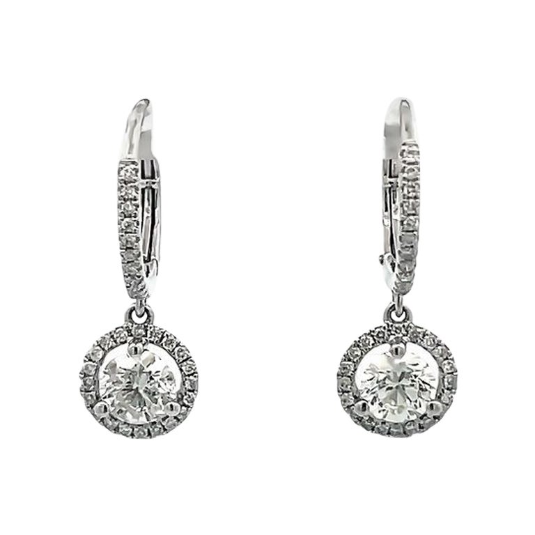 Dangling Round Diamonds 1.31 CT H/ SI Earring In 18K White Gold