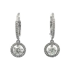 Dangling Round Diamonds 1.31 CT H/ SI Earring In 18K White Gold 