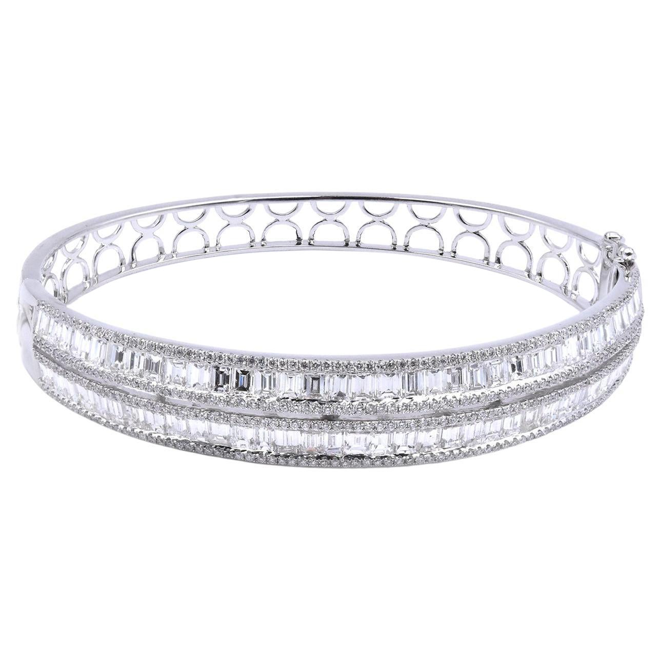 18 Karat White Gold Double Row Mosaic Set Diamond Bangle Bracelet