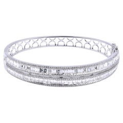 18 Karat White Gold Double Row Mosaic Set Diamond Bangle Bracelet