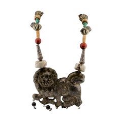 Exquisito Collar Tribal Chino Antiguo Foo León de Plata