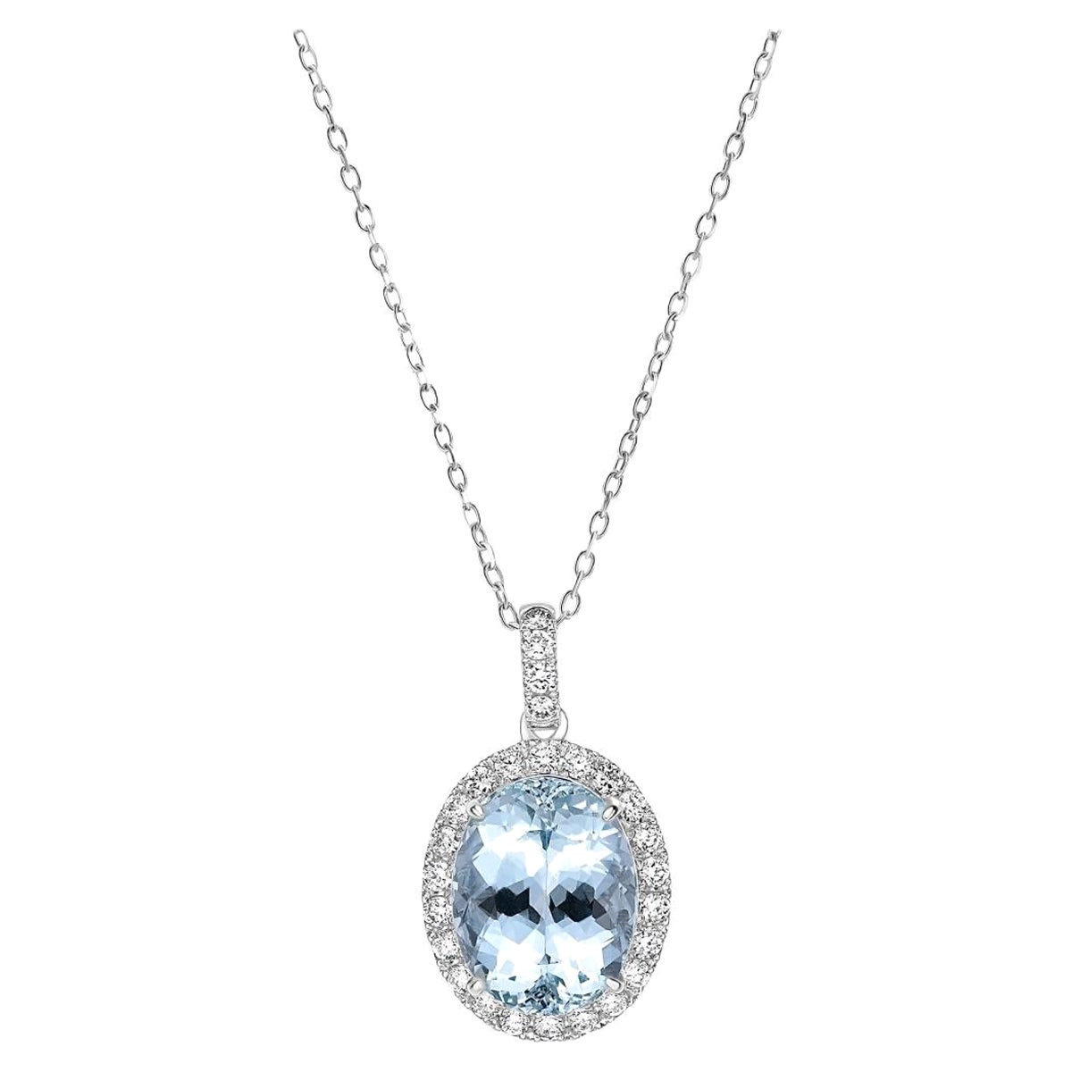 Gilin 18k White Gold Diamond Pendant with Aquamarine For Sale