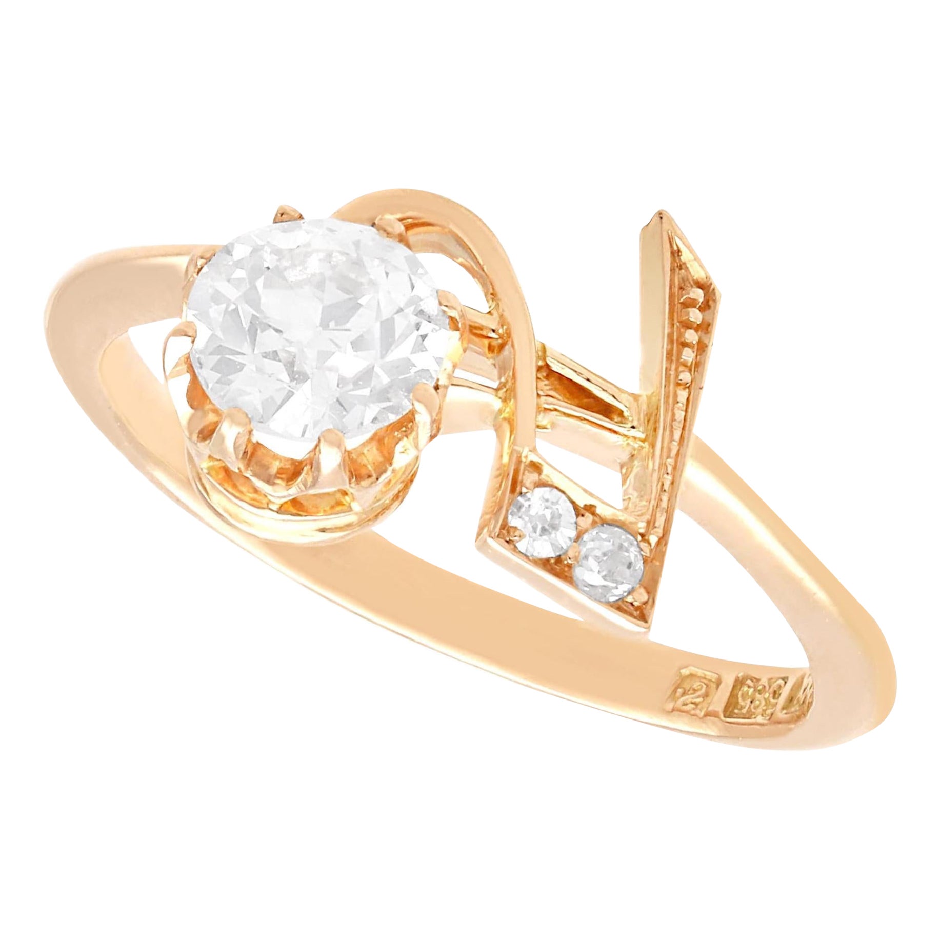 Antique 0.64 Carat Diamond and 14 Karat Rose Gold Dress Ring For Sale