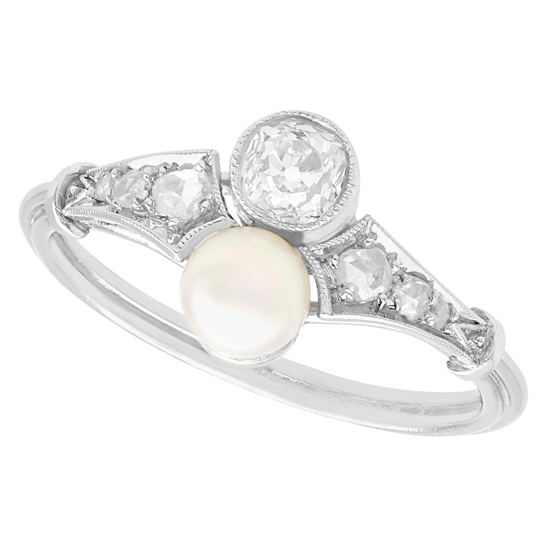 Antique 0.92 Carat Diamond and Pearl Platinum Dress Ring Circa 1910 For Sale