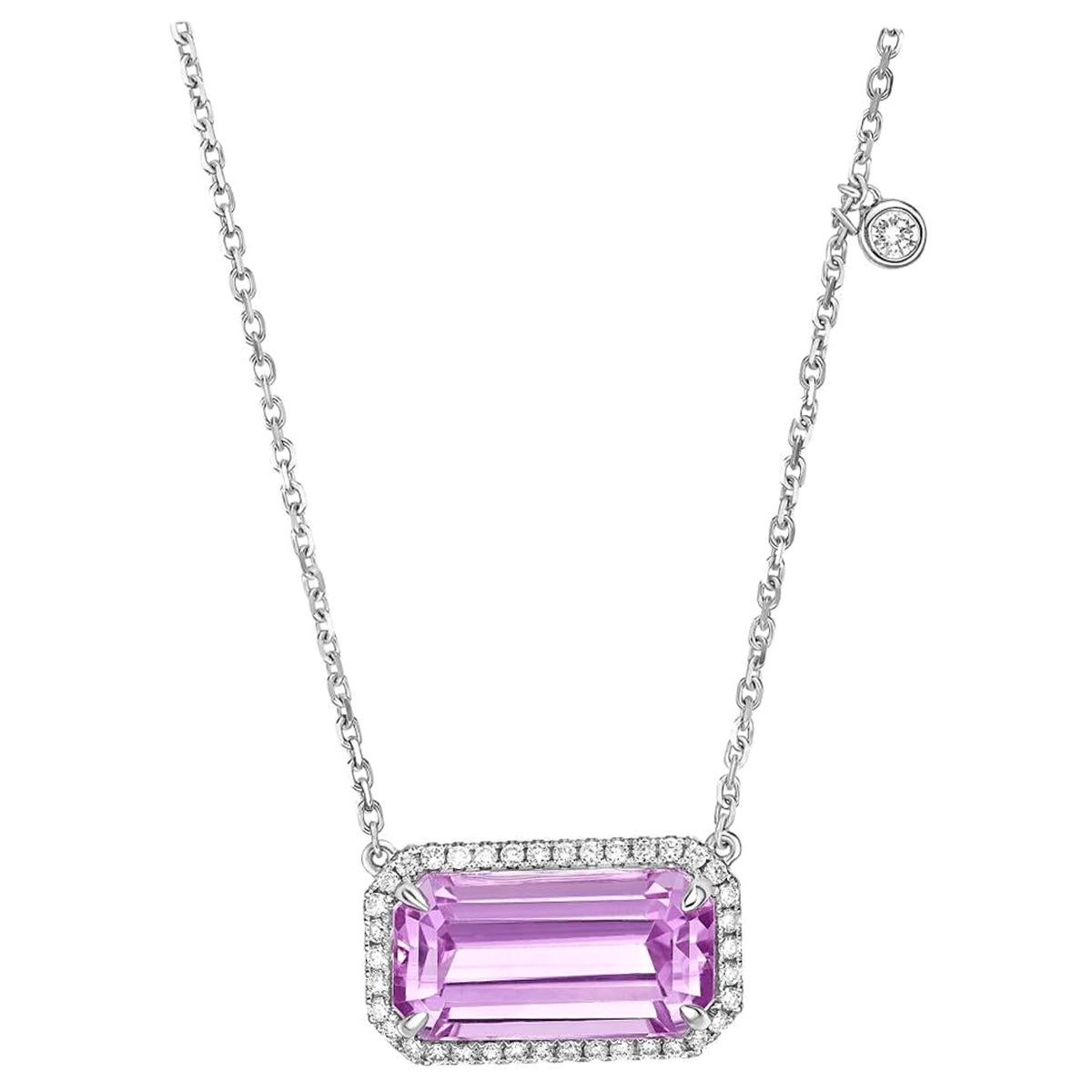 Gilin 18k White Gold Diamond Necklace with Kunzite For Sale