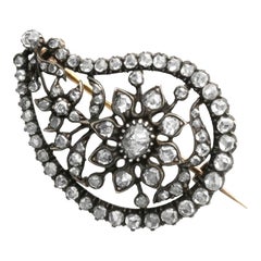 Antique French 2.84 Carat Diamond and 9k Yellow Gold Leaf Brooch