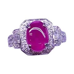 Art Decô Design with 3, 81 Carats of Burma Ruby and Diamonds on Ring