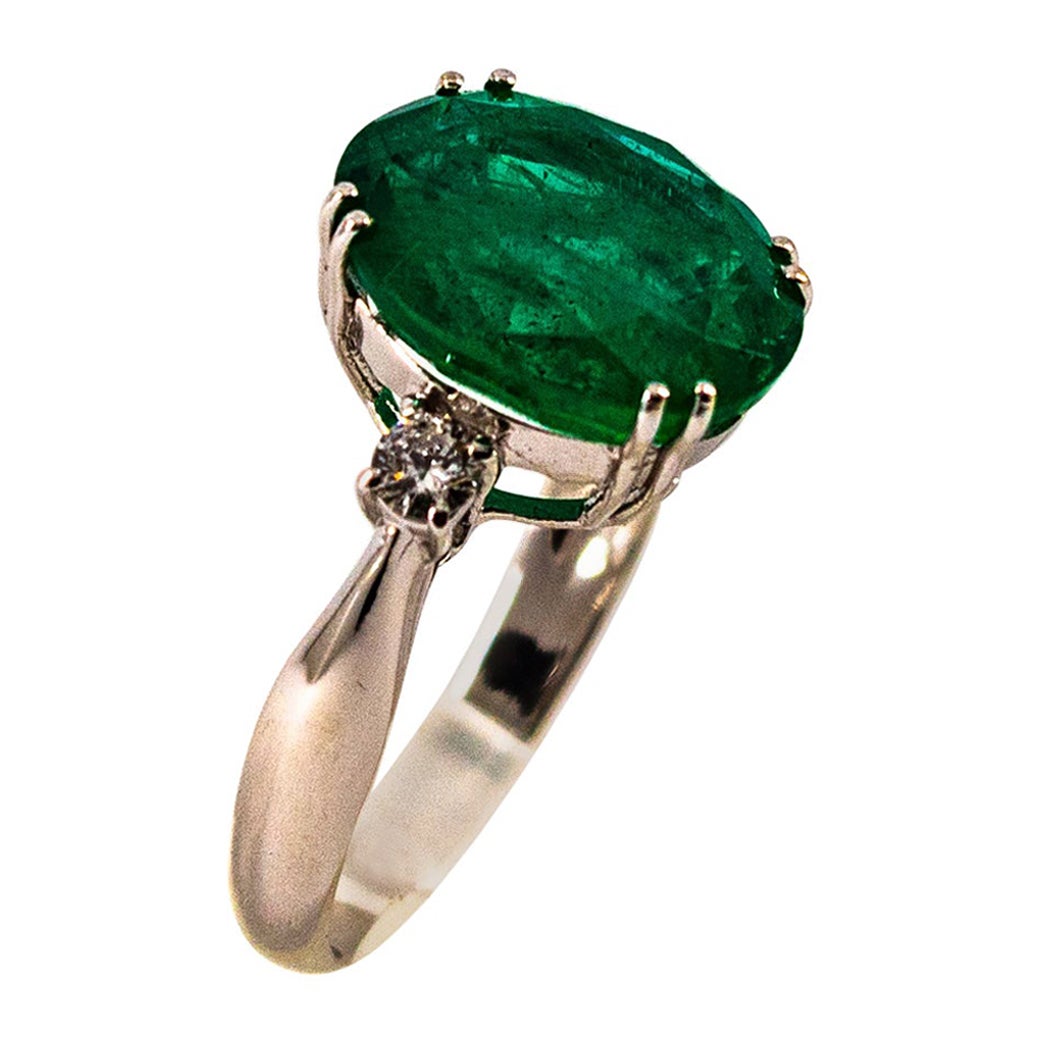 Art Deco Style 6.49 Carat Emerald White Diamond White Gold Cocktail Ring