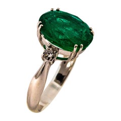 Art Deco Style 6.49 Carat Emerald White Diamond White Gold Cocktail Ring